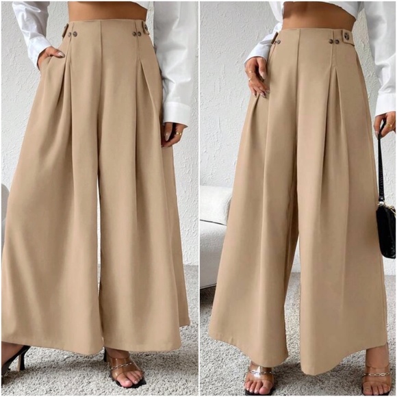 Bellanblue Pants - Classic Khaki tan Wide leg Palazzo Work Office Pants